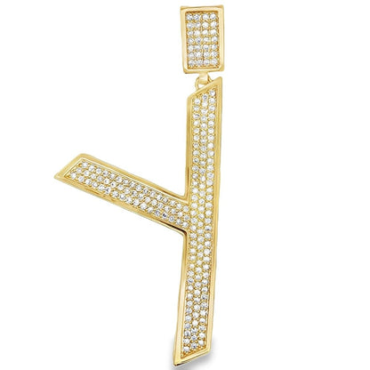 Gold Large Block Initial Letter CZ Iced Out Pendant