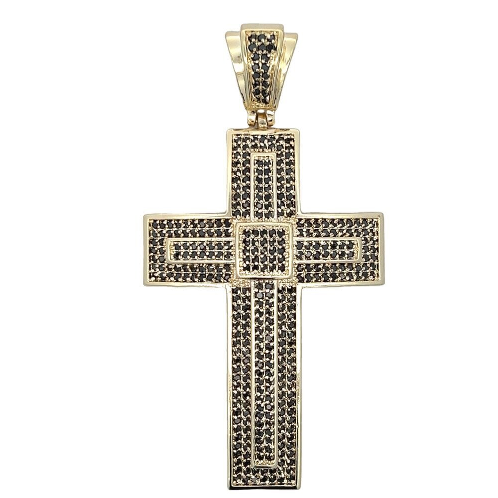 Gold Layered Black CZ Iced Out Cross Pendant