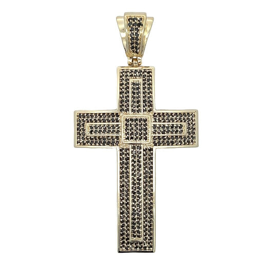Gold Layered Black CZ Iced Out Cross Pendant