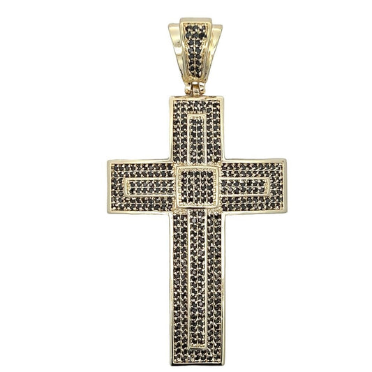 Gold Layered Black CZ Iced Out Cross Pendant