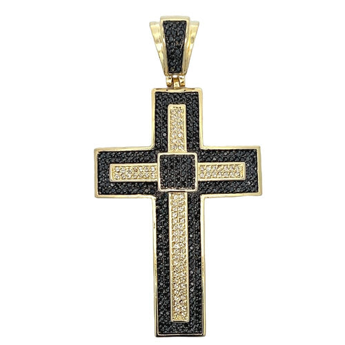 Gold Layered Black & Yellow CZ Iced Out Cross Pendant