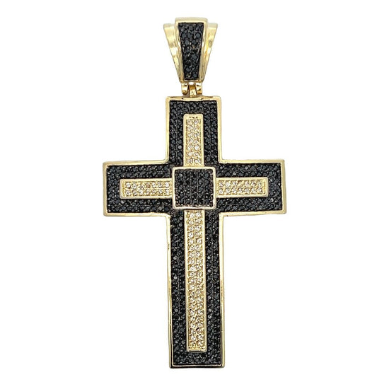 Gold Layered Black & Yellow CZ Iced Out Cross Pendant