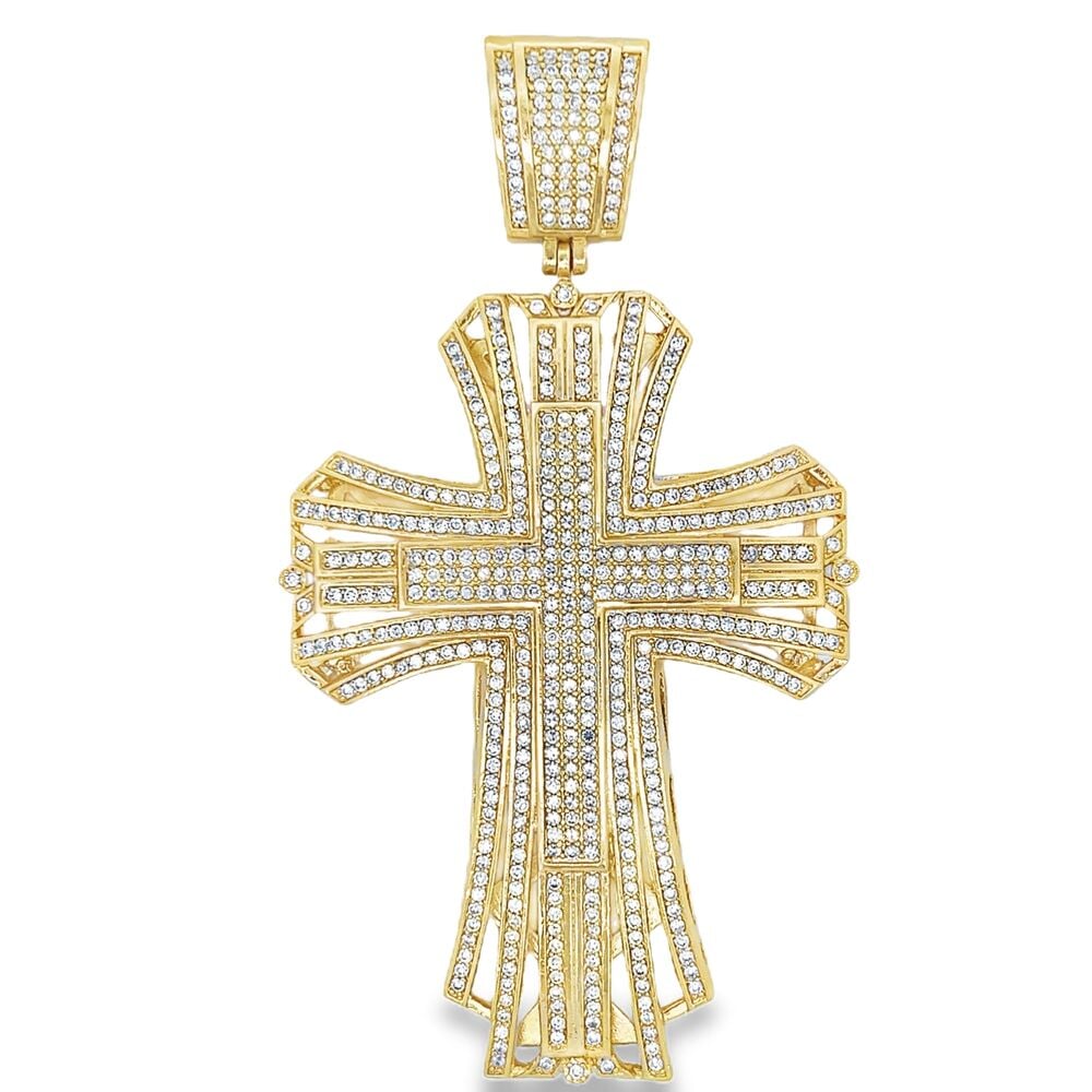 Gold Mega Size CZ Cross Iced Out Pendant