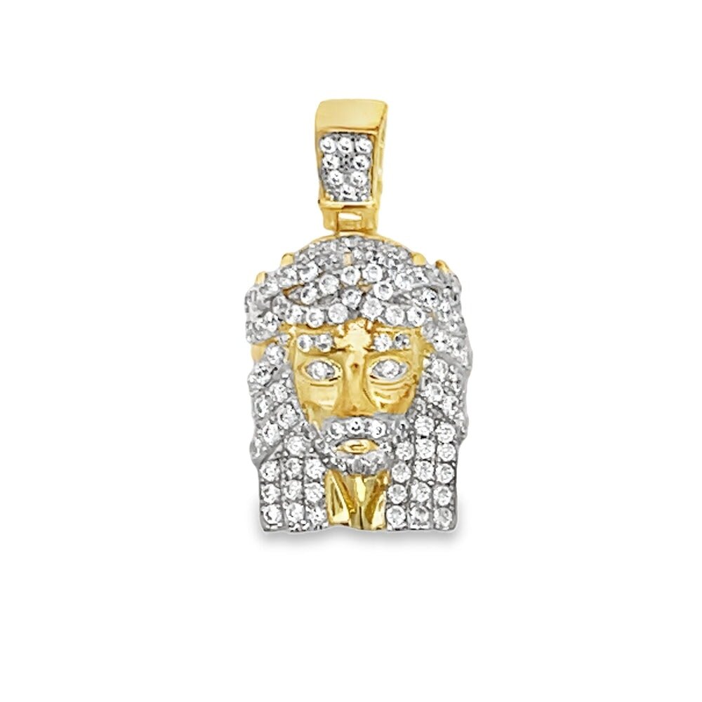 Gold Nano Jesus CZ Pendant .925 Sterling Silver