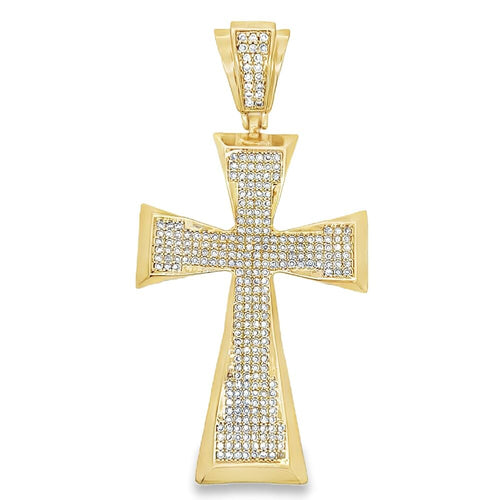 Gold Pointed Tapered Cross CZ Iced Out Pendant