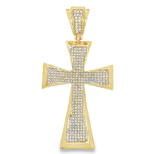 Gold Pointed Tapered Cross CZ Iced Out Pendant