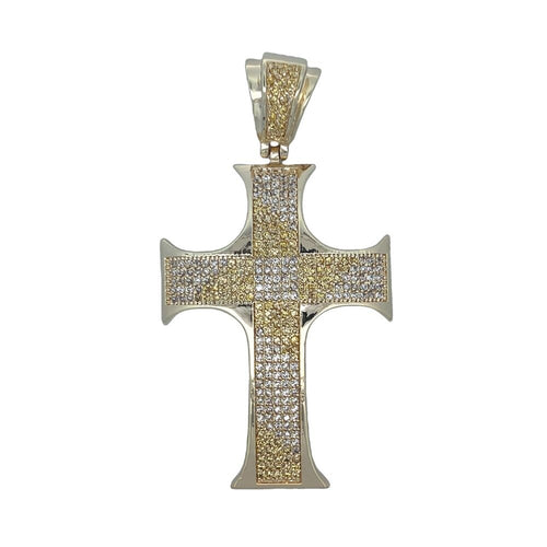 Gold Pointy Edges Yellow White CZ Cross Iced Out Pendant