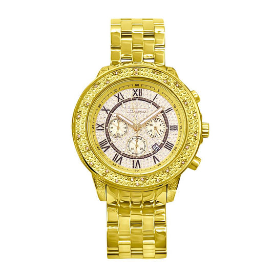 Gold Roman Chrono Dial .25 Carat Diamond Hip Hop Watch JoJino