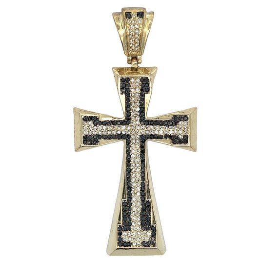 Gold Tapered Cross Black & White CZ Iced Out Pendant