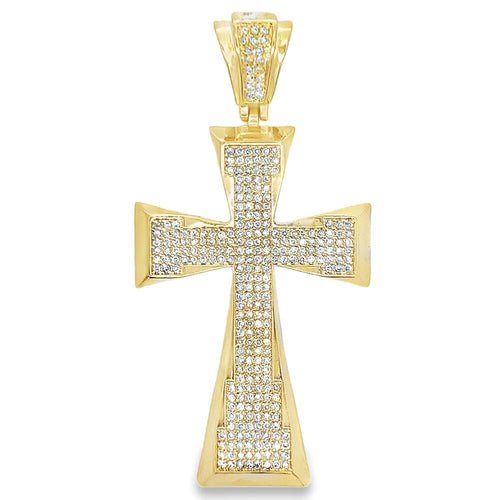 Gold Tapered Cross CZ Iced Out Pendant