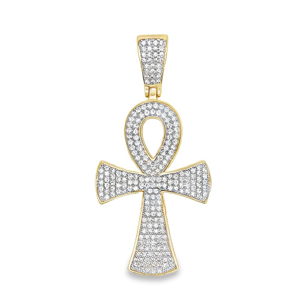 Gold Thick Pave Ankh Cross CZ Iced Out Pendant