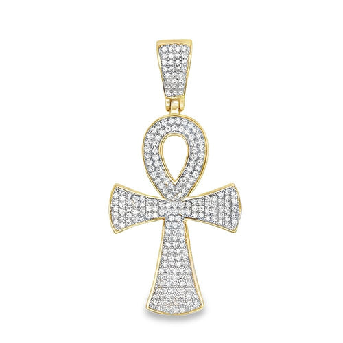 Gold Thick Pave Ankh Cross CZ Iced Out Pendant