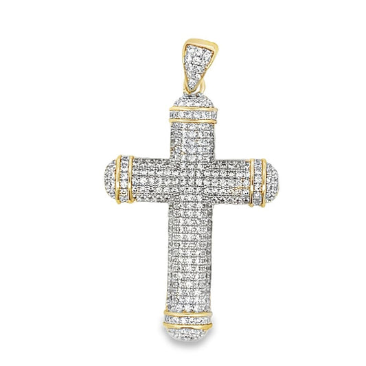 Gold Tube Cross CZ Iced Out Pendant
