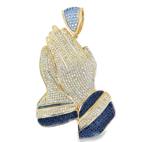 Gold XL Prayer Hands Black & Yellow CZ Iced Out Pendant