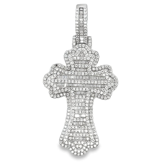 Gothic Cross Baguette Iced Out Moissanite Pendant .925 Sterling Silver