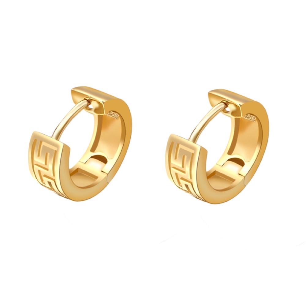 Greek Pattern Huggie Hoop Earrings .925 Silver