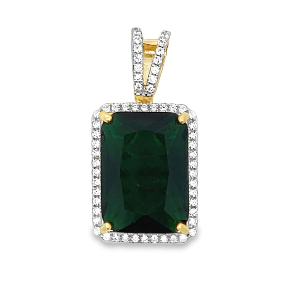 Green Gem CZ Pendant .925 Sterling Silver