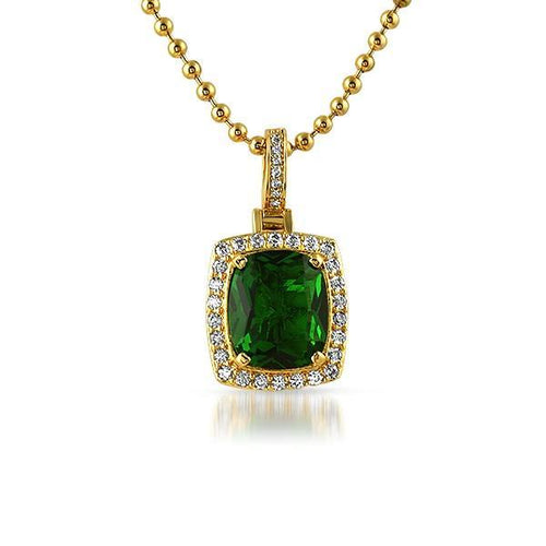 Green Gem Iced Out Pendant .925 Sterling Silver
