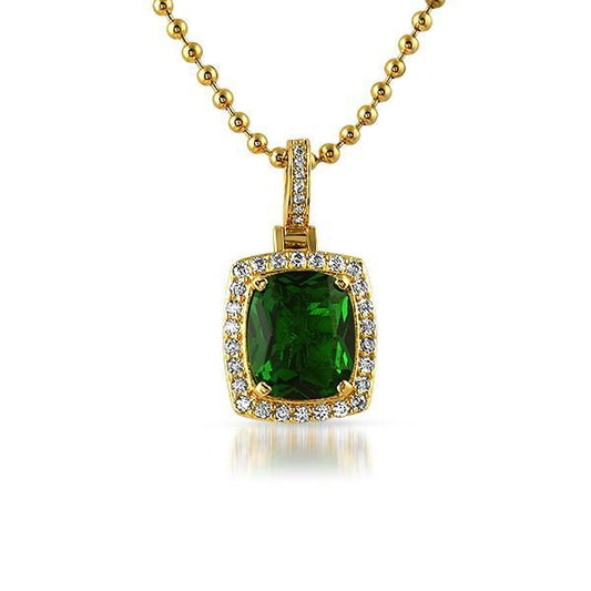Green Gem Iced Out Pendant .925 Sterling Silver