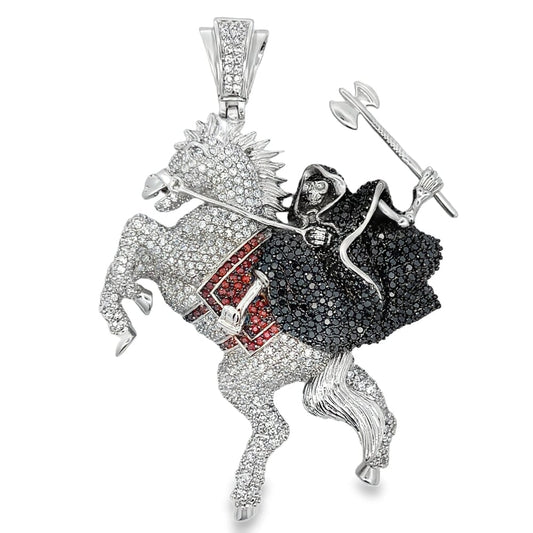 Grim Reaper on Horse CZ Pendant .925 Sterling Silver