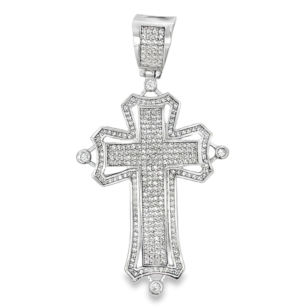 Halo Border Cross CZ Iced Out Pendant