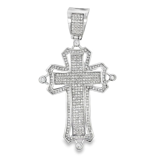 Halo Border Cross CZ Iced Out Pendant