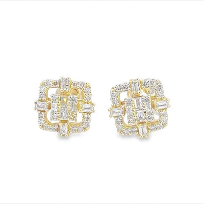 Halo Cluster Baguette Diamond Earrings .45cttw 10K Gold