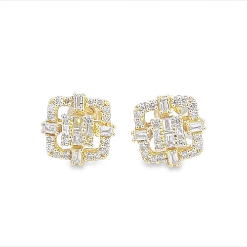 Halo Cluster Baguette Diamond Earrings .45cttw 10K Gold