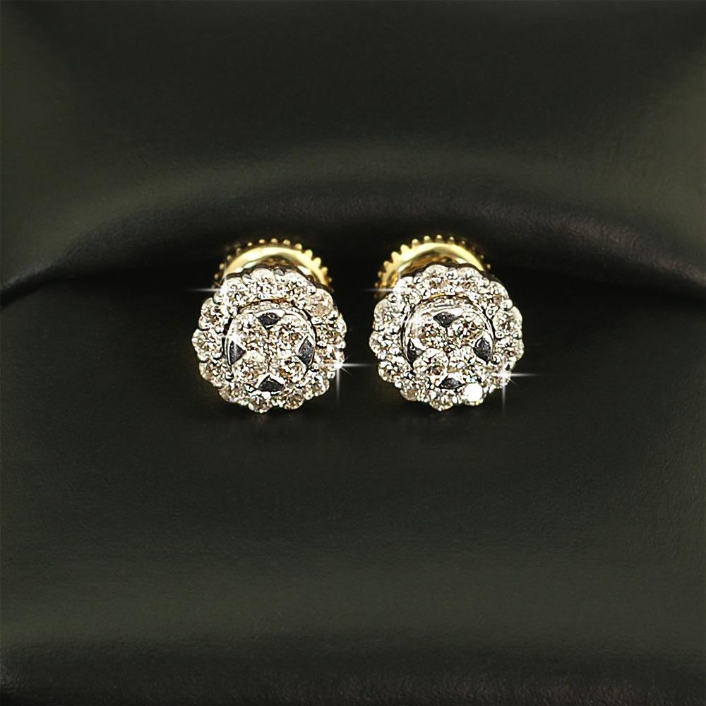 Halo Cluster Diamond Earrings .55cttw 10K Yellow Gold