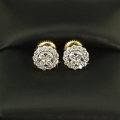 Halo Cluster Diamond Earrings .55cttw 10K Yellow Gold