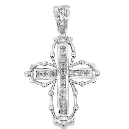 Halo Princess Cross CZ Pendant .925 Sterling Silver