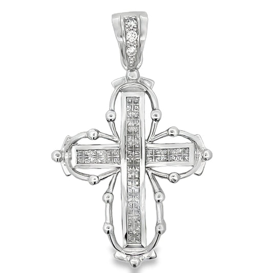 Halo Princess Cross CZ Pendant .925 Sterling Silver