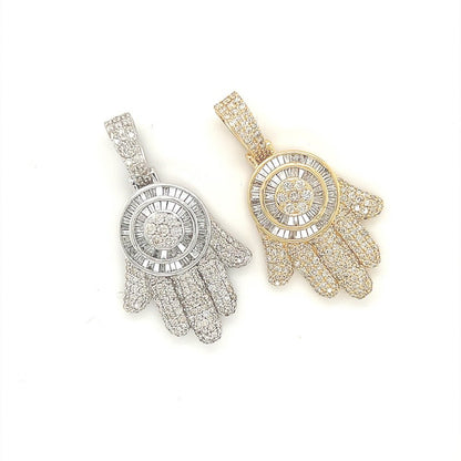 Hamsa Baguette 2.88cttw Diamond Pendant 10K Gold