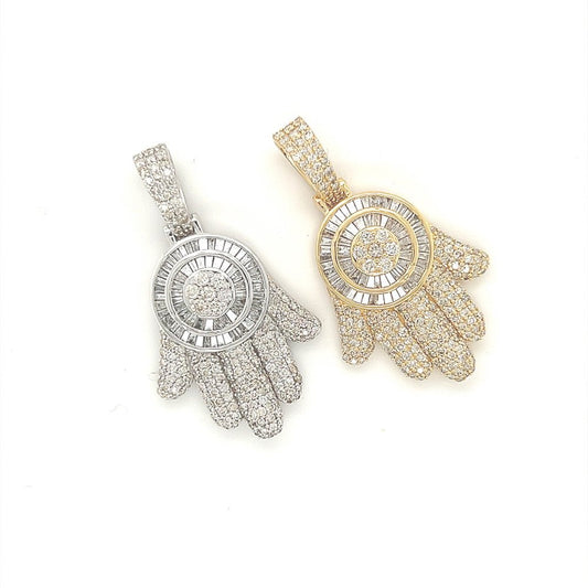 Hamsa Baguette 2.88cttw Diamond Pendant 10K Gold
