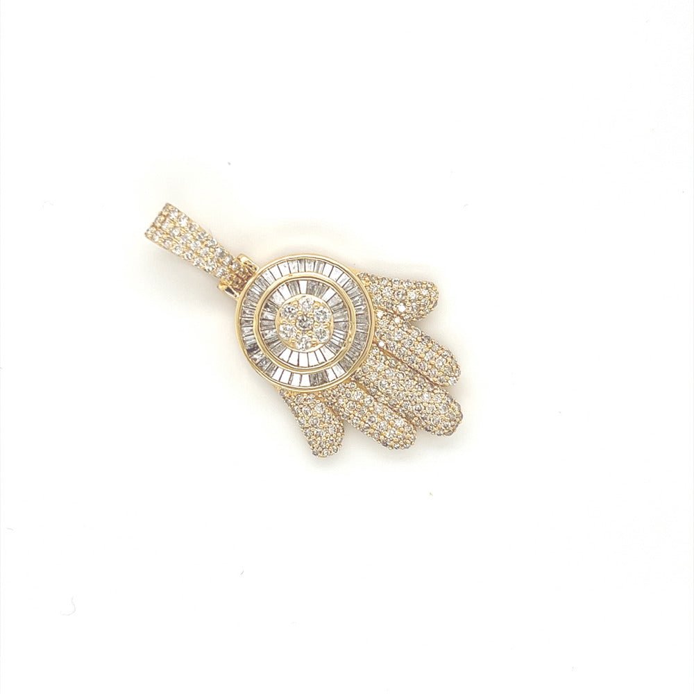 Hamsa Baguette 2.88cttw Diamond Pendant 10K Gold