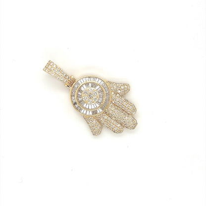 Hamsa Baguette 2.88cttw Diamond Pendant 10K Gold