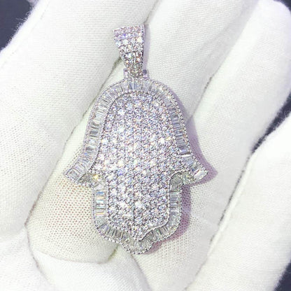 Hamsa Baguette Edge CZ Hip Hop Bling Bling Pendant