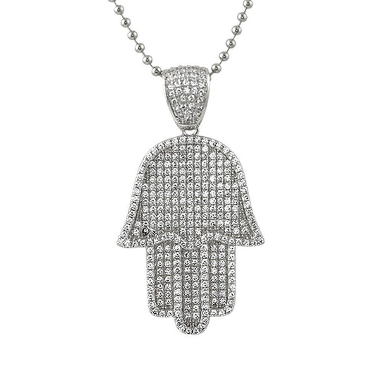 Hamsa Bling Bling Rhodium Pave Ice Pendant