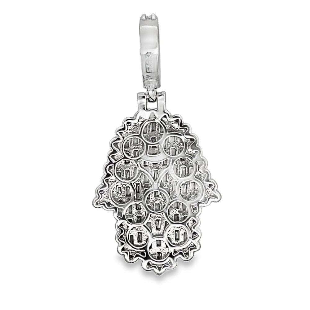Hamsa Emerald Cut Iced Out Moissanite Pendant .925 Sterling Silver