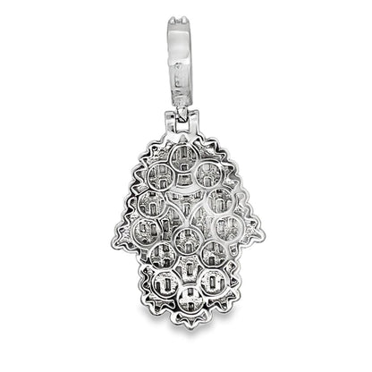 Hamsa Emerald Cut Iced Out Moissanite Pendant .925 Sterling Silver