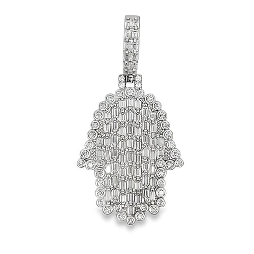 Hamsa Emerald Cut Iced Out Moissanite Pendant .925 Sterling Silver