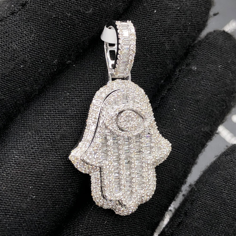 Hamsa Hand Baguette 1.88cttw Diamond Pendant 10K Gold