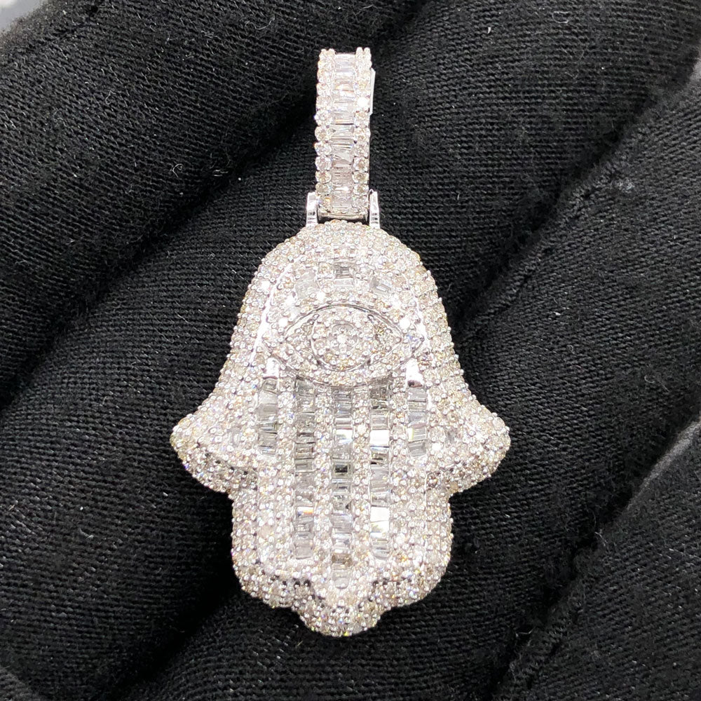 Hamsa Hand Baguette 1.88cttw Diamond Pendant 10K Gold