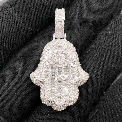 Hamsa Hand Baguette 1.88cttw Diamond Pendant 10K Gold