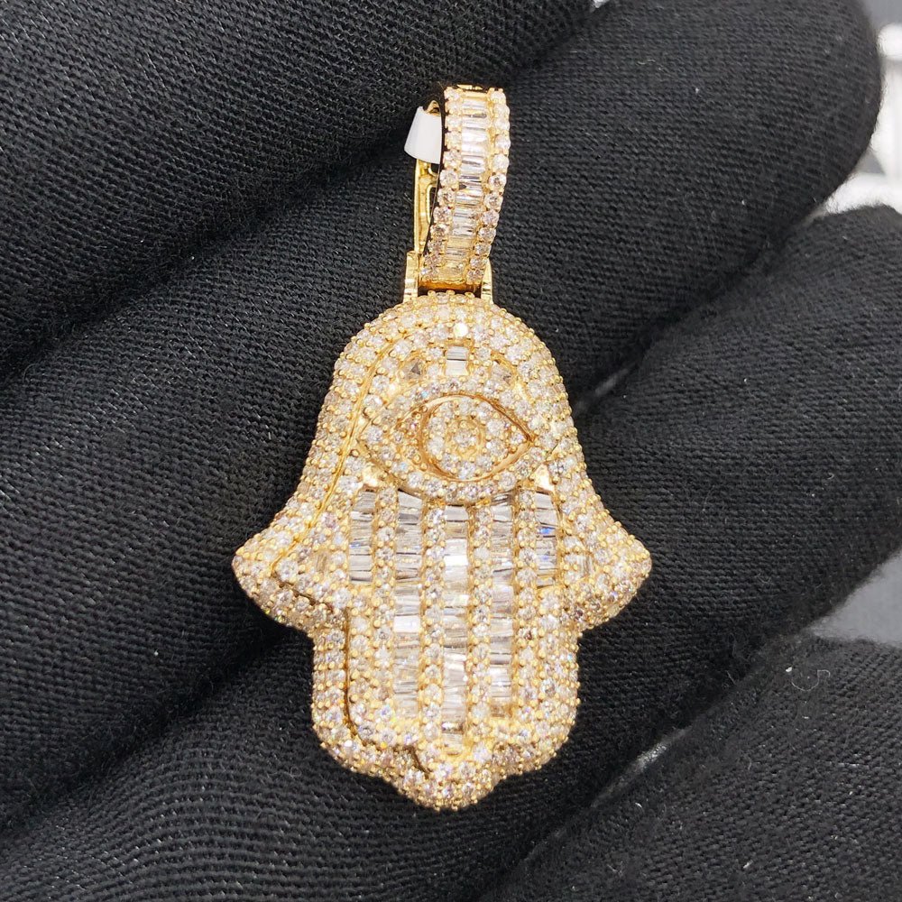 Hamsa Hand Baguette 1.88cttw Diamond Pendant 10K Gold