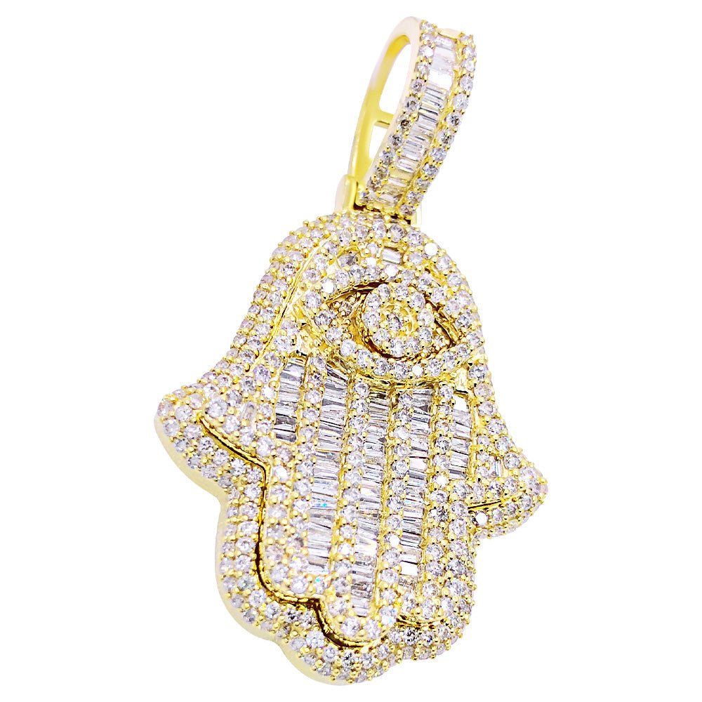 Hamsa Hand Baguette 1.88cttw Diamond Pendant 10K Gold