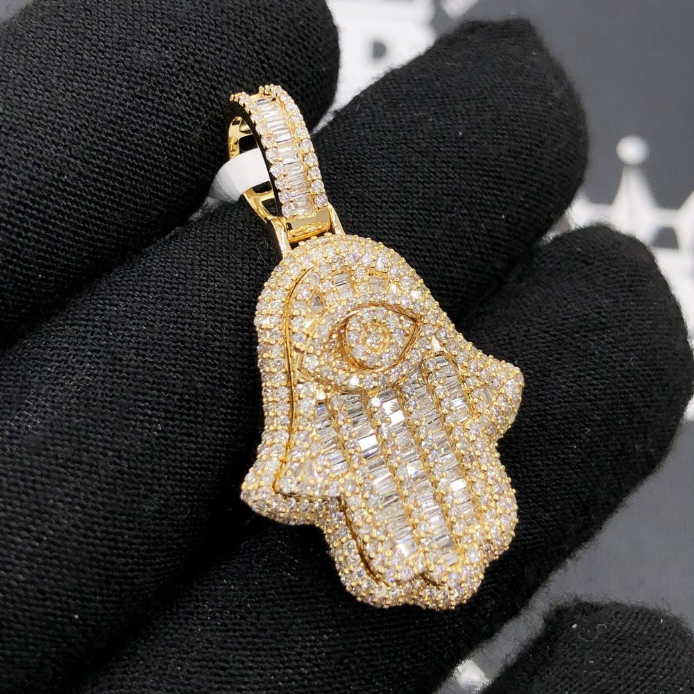 Hamsa Hand Baguette 1.88cttw Diamond Pendant 10K Gold