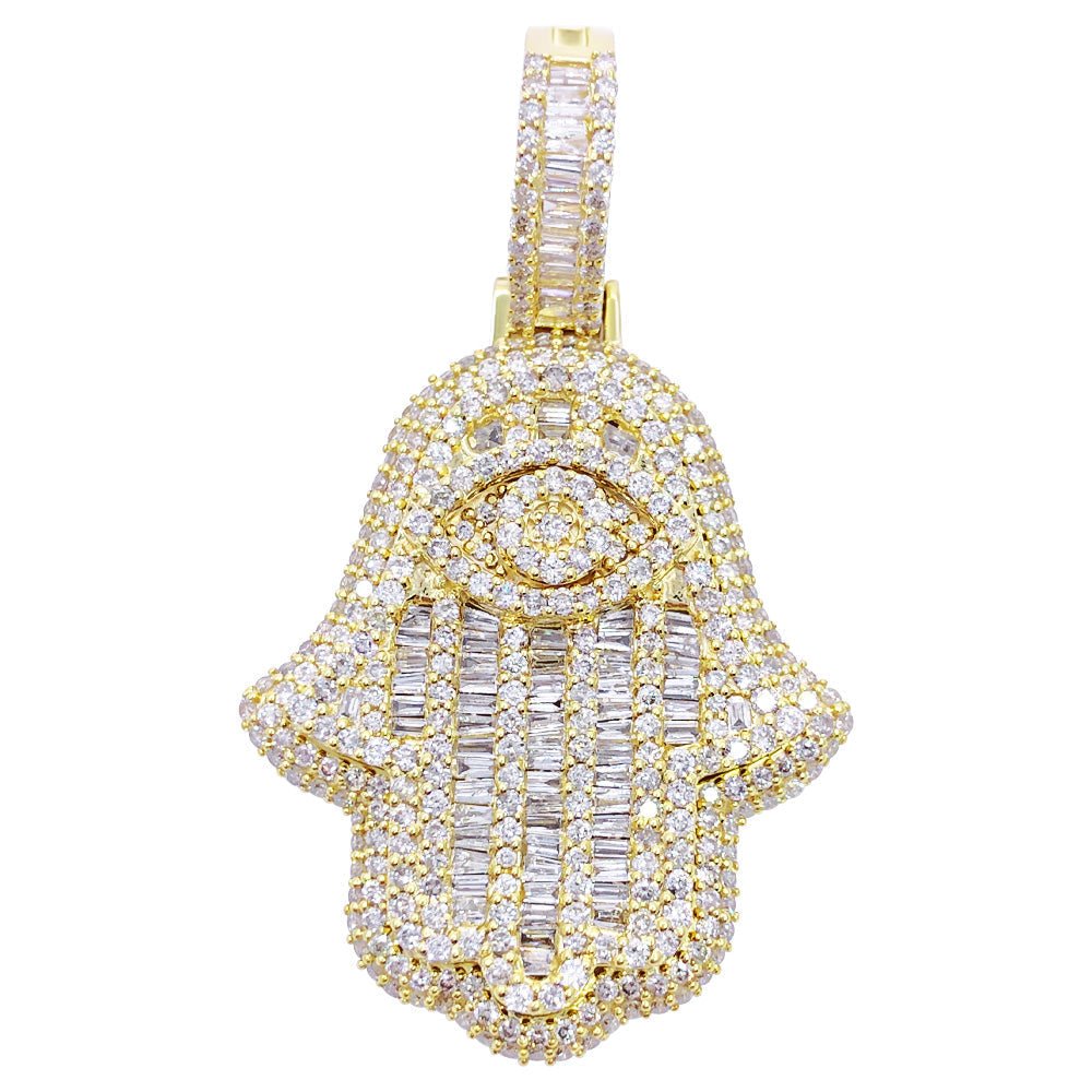 Hamsa Hand Baguette 1.88cttw Diamond Pendant 10K Gold