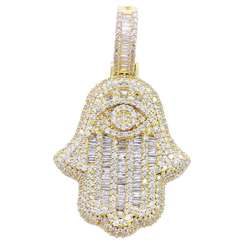 Hamsa Hand Baguette 1.88cttw Diamond Pendant 10K Gold