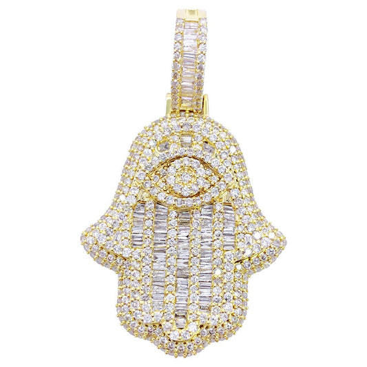 Hamsa Hand Baguette 1.88cttw Diamond Pendant 10K Gold